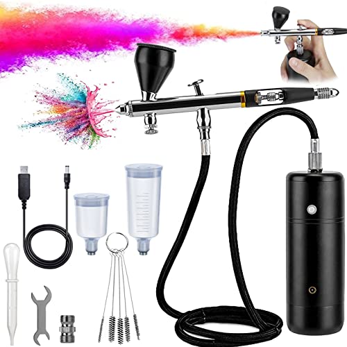 Carseatty Airbrush Set mit Kompressor, Airbrushpistole mit Kompressor Tragbare USB-Aufladbare Wireless Airbrush Pistolen Set für Make-Up, Kuchendekoration, Modellfärbung, Nagelkunst, Tattoos