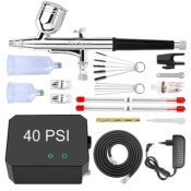 Gocheer Upgraded 40PSI Airbrush Kit, Multifunktions Dual Action Airbrush Set mit Kompressor zum Malen,Portable Air Brush Set für Make-up Kunst Handwerk Kuchen Tattoo Modell Dekoration Nageldesign