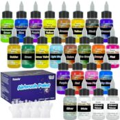 Roizefar Airbrush Farben Set, Airbrush Paint Set 22 Acrylfarben+ 2 Airbrush Verdünner Kombinat Airbrush-Set für DIY, Aquarell, Ölmalerei usw. Schnelltrocknend, undurchsichtig Neon Farbe 20 ml/Dose