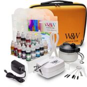 Watson & Webb Airbrush-Kuchen-Dekorier-Set mit 13 Farben, Schablone, Airbrush-Reinigungslösung und Topf, Reinigungsbürsten, Farbkarte etc.