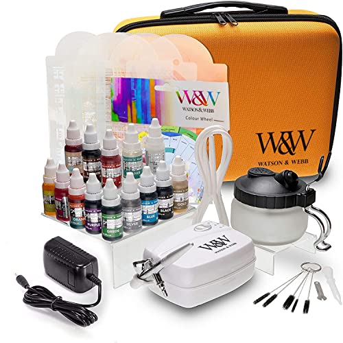 Perfekte Airbrush-Kuchen-Dekoration: Watson & Webb Airbrush-Set mit 13 Farben, Schablone, Reinigungsmittel und mehr!