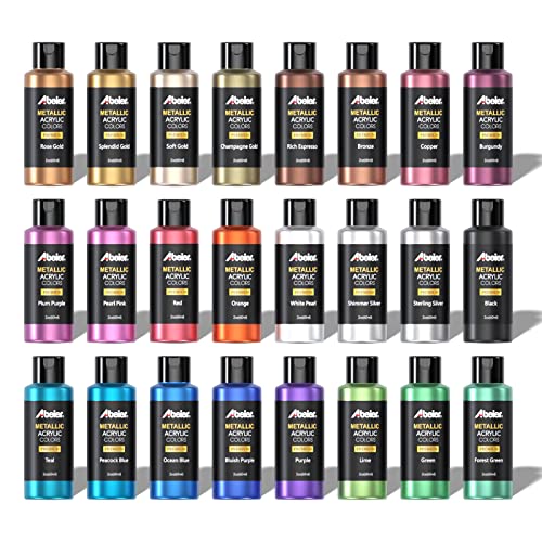 Acrylfarben Metallic, 24 x 60ml Metallic-Farben in Flaschen, Reichhaltige Pigmente, schnell-trocknend, Nicht verblassend, ungiftige, für Künstler, Anfänger Malen auf Mehreren Oberflächen