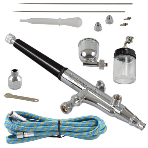 Hochwertiges Airbrush-Pistolen Kit von Agora-Tec mit 3 Düsen und Nadeln – Perfekt für Modellbau, Lackierungen und Airbrushtattoos.