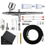 Airbrush Set, Fachmann Airbrushpistole Kit 0,2mm 0,3mm 0,5mm Düsen für Schwerkraftzufuhr, Airbrush Kit mit Schlauch und Reinigungsset