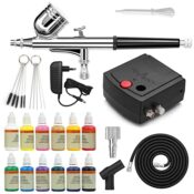 Awsuc Profi Dual Action Airbrush Kompressor Set mit Acrylfarben Airbrush Farben,12x10ml, Lackierpistole für Werbeillustrationen, Bodypainting, Modellbau, Nail Design, Kuchen, Kosmetik