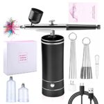 Daakro Kabellose Airbrush Set with Air Compressor, Tragbares Handheld Schnurloses Mini Wiederaufladbare Air Brush für Make-up, Kuchendekoration, Nagelkunst, Tattoos, und Gesichtsbemalung(Schwarz)