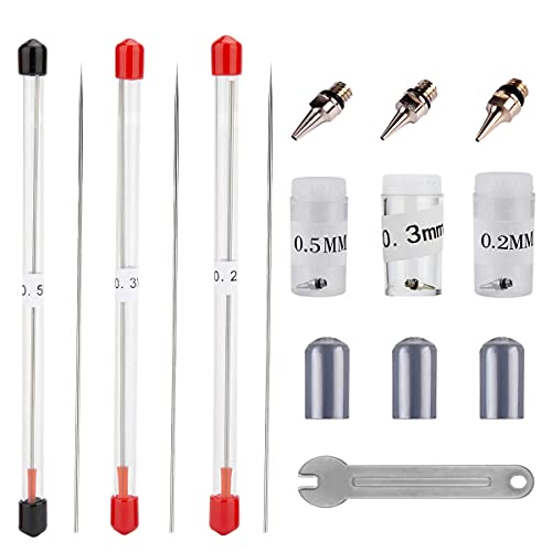 Homeet 10 Stück Airbrush Düse 0,2mm/0,3mm/0,5mm Nadel Airbrush Ersatz Zubehör Kit Universal für Airbrush Gun Düse und Nadel Ersatzteile, und EIN Spezieller Schraubenschlüssel