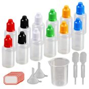 KAKOO 17tlg Tropfflasche Set, 12x 30ml Leer Plastikflaschen Dosier-Flaschen Liquidflaschen Kindersicherung Deckel in Bunt mit Trichter Pipette Messbecher für DIY Kraft