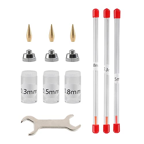 LOVIVER 11 Stück 0,3/0,5/0,8 mm Airbrush-Düsen-Kits Zubehör mit Schraubenschlüssel Langlebige Airbrush-Düsenkappen Airbrush-Ersatzteile für Ersatzteile