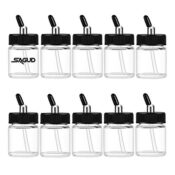 Sagud 10pcs Glas Airbrush Flaschen Kit 20cc Airbrush Dose mit 10 pcs Adapter Deckel Kit für doppeltwirkende Siphon Airbrush Pistole Airbrush-Gläser