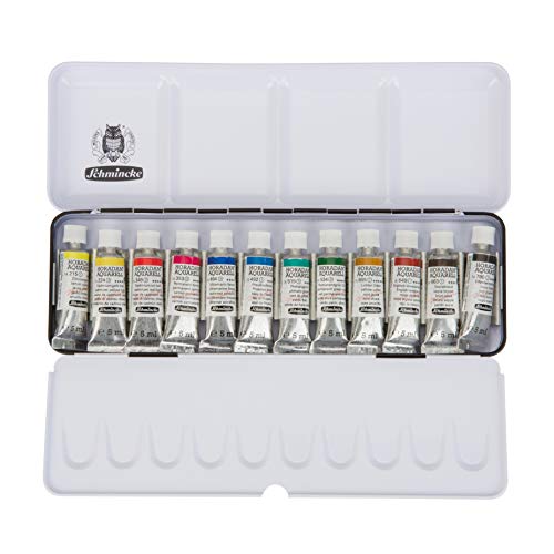 Schmincke – HORADAM AQUARELL Farbkasten: 12 x 5 ml Tuben, Metallkasten, Malset für Erwachsene, Premium Aquarellfarben.