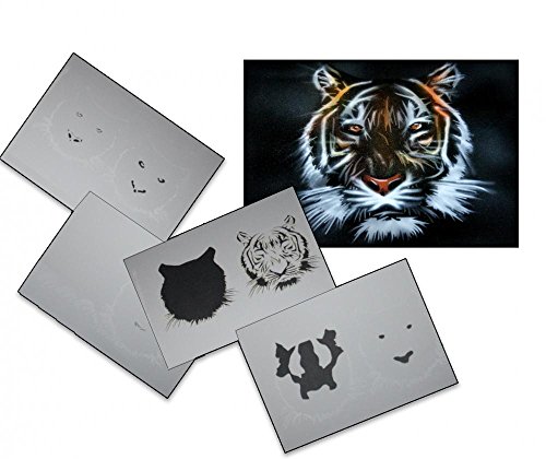 UMR-Design AS-033 Tiger Airbrushschablone XL – Anleitung inklusive! Für 38x25cm Projekte, 200my Folie!