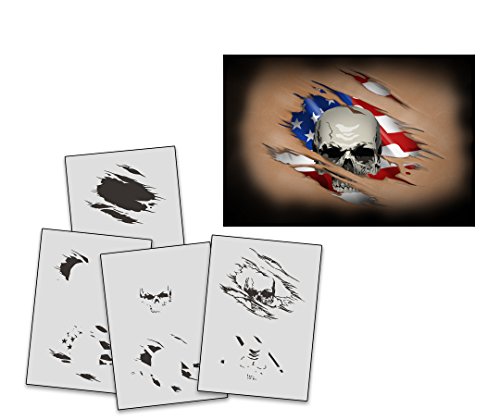 Einfache Schritt-für-Schritt Anleitung für Airbrushschablone AS-233 USA Skull ripp in Größe M, ideal für Anfänger und Profis!