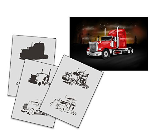 UMR-Design AS-257 Truck Airbrushschablone – Step by Step Größe M, für Anfänger und Profis! Wiederverwendbar, inkl. Anleitung und hochwertiger Airbrushfolie (200my).