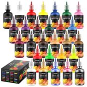 XDOVET Modellbau Farben Airbrush Set 28 Farben/30ml, Airbrush lack enthalten Metallic und Neonfarben, wasserabweisende und schnell trocknend Modelle für Künstler, Anfänger Malen und Studenten